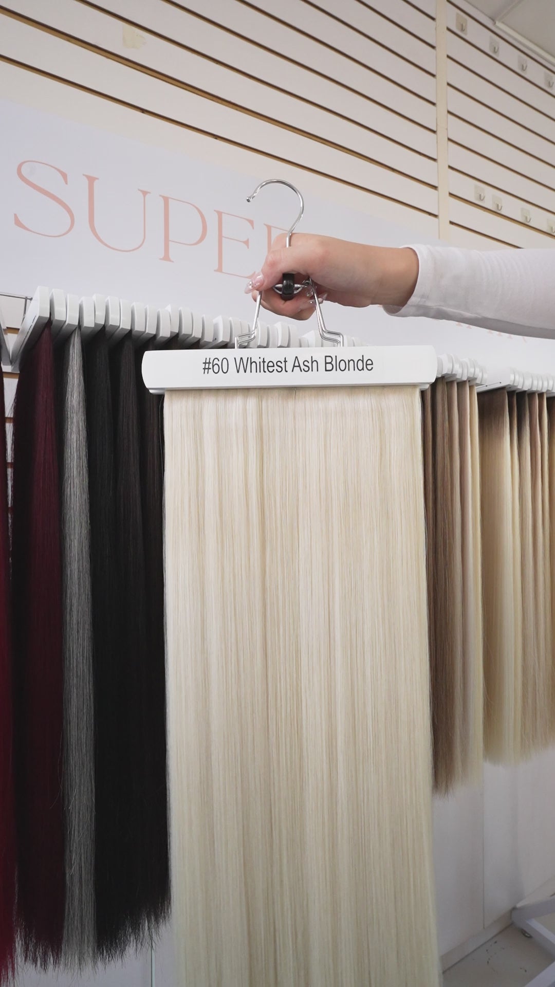 Load video: #60 Whitest Ash Blonde Invisi Tape Hair Extensions