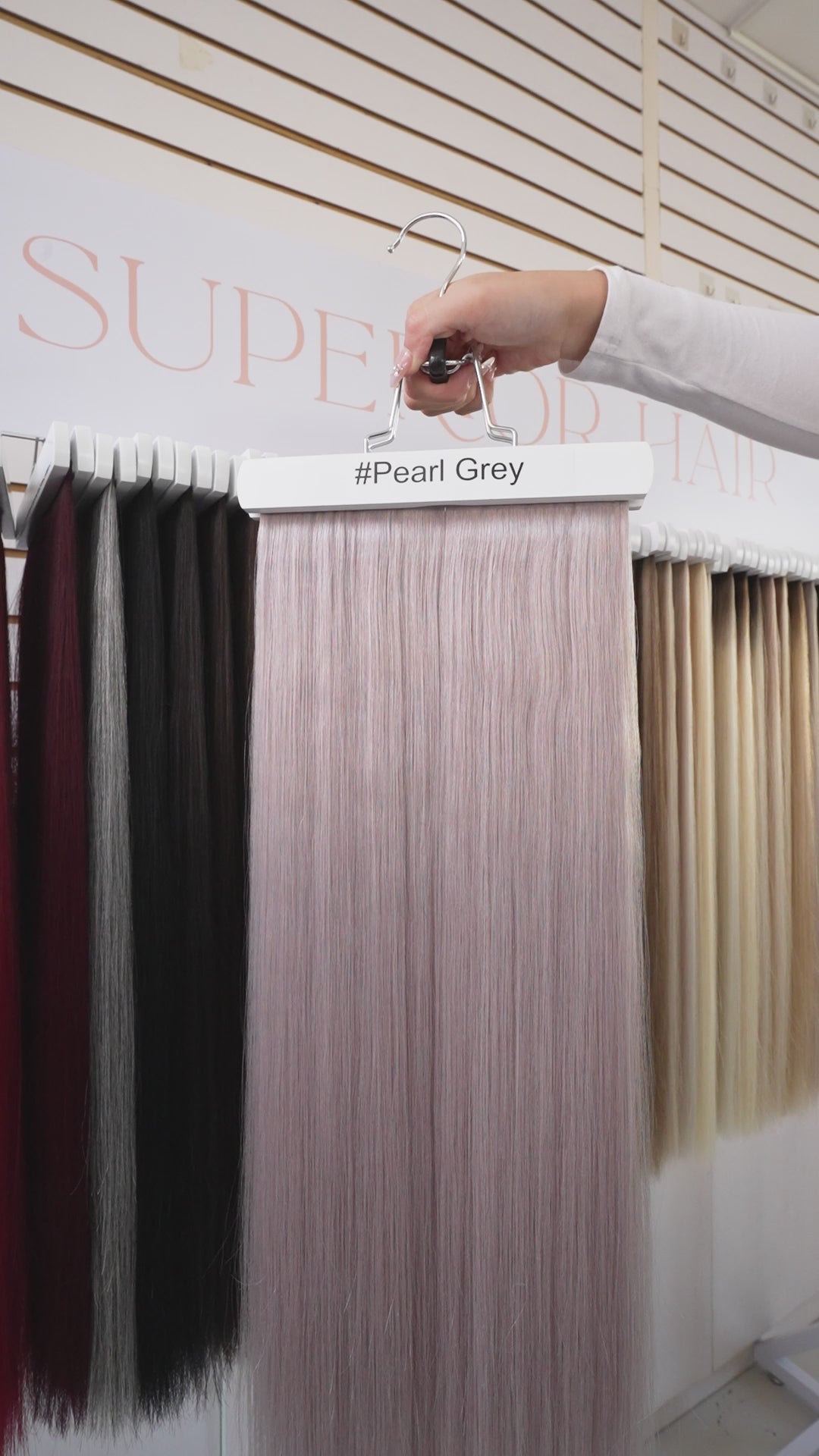Load video: #Pearl Gray Flat Tip Extensions