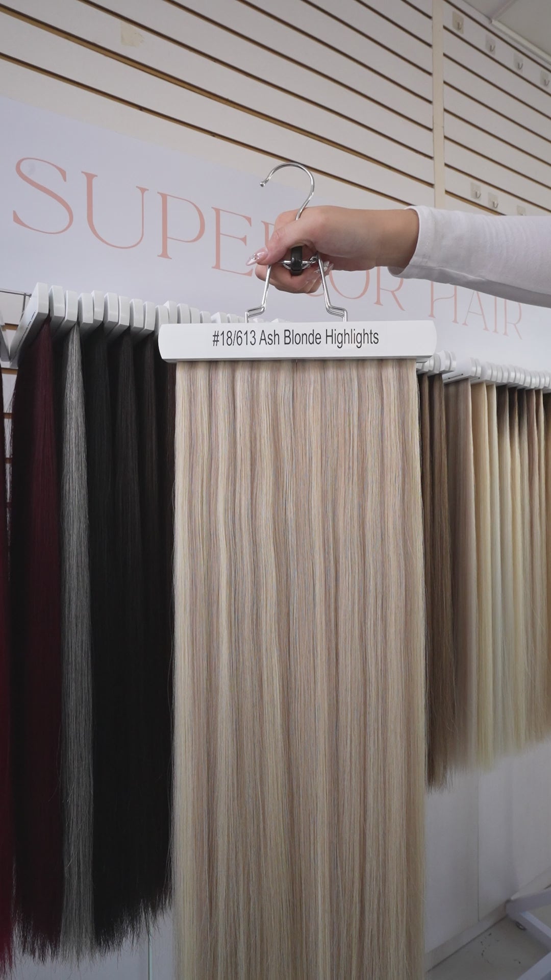 Load video: #18/613 Ash Blonde Highlights Invisi Tape Hair Extensions