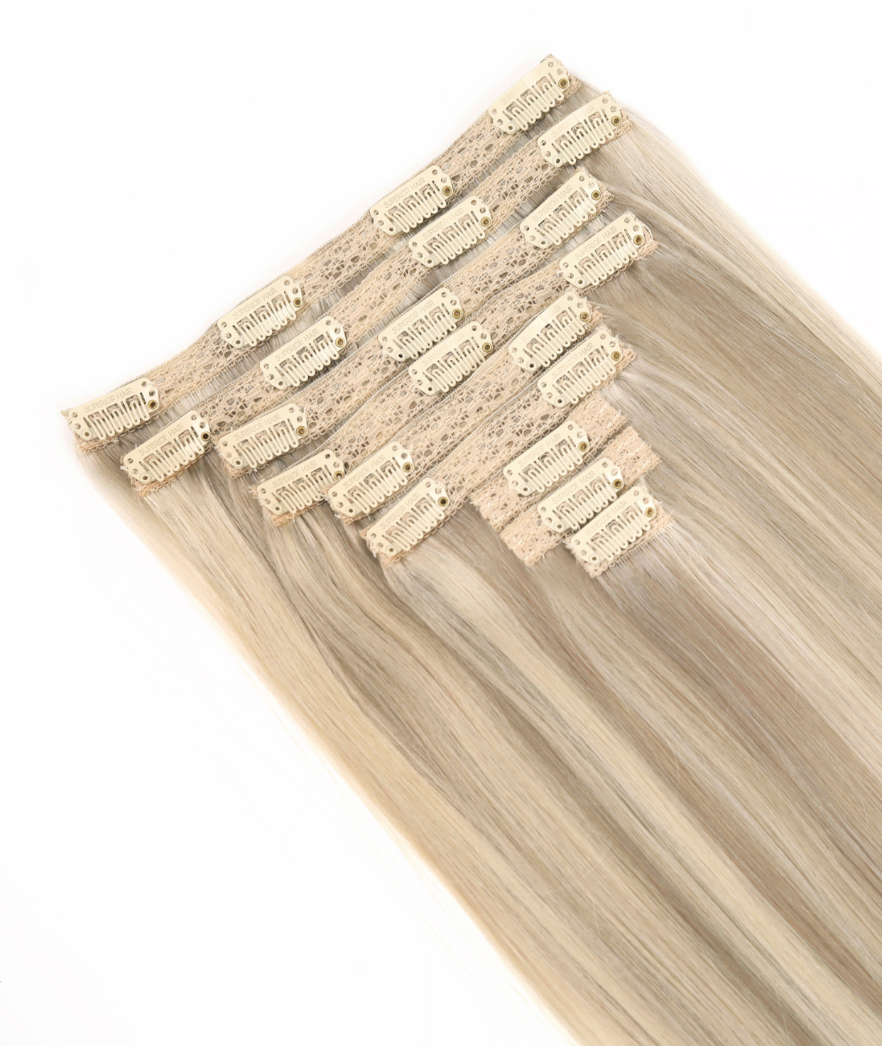 #18/60 Pearl Ash Blonde Highlights Classic Clip In Hair Extensions 9pcs