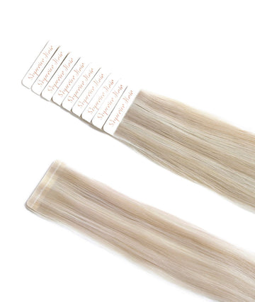 #18/60 Pearl Ash Blonde Highlights Seamless Tape In Hair Extensions