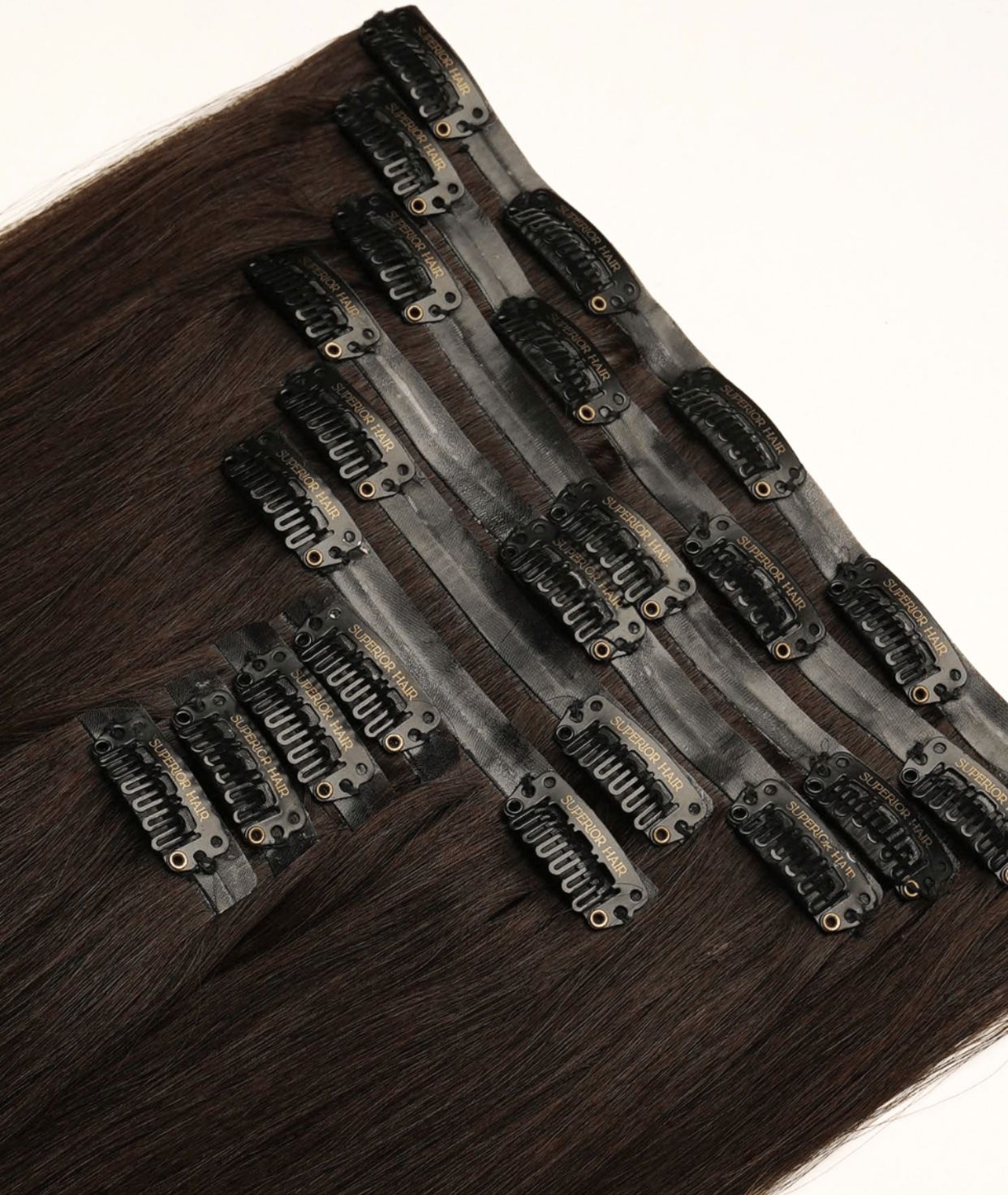 #1BL Darkest Brown Seamless Clip In Hair Extensions