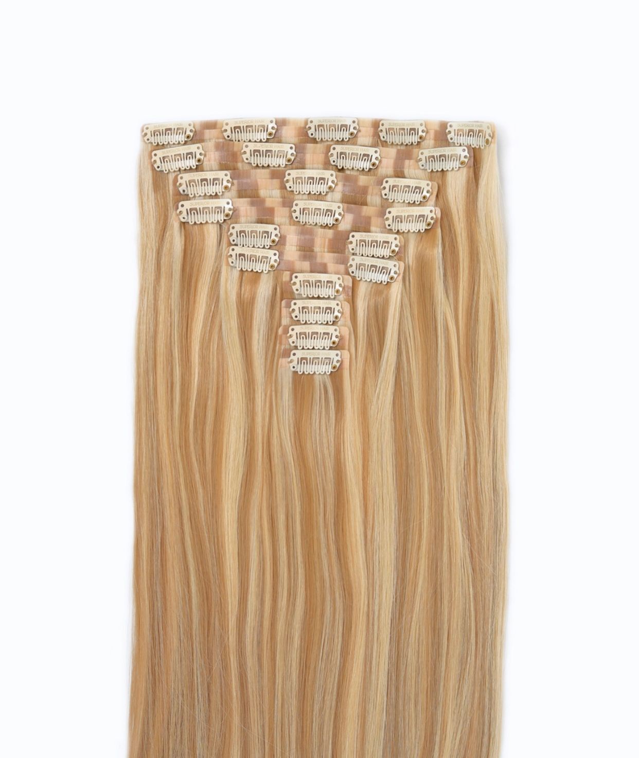 #16/22 Caramel Light Blonde Mix Seamless Clip In Hair Extensions
