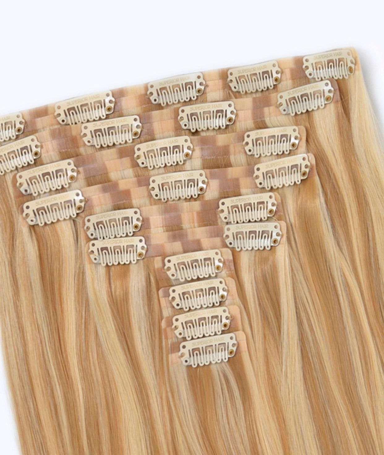 #16/22 Caramel Light Blonde Mix Seamless Clip In Hair Extensions