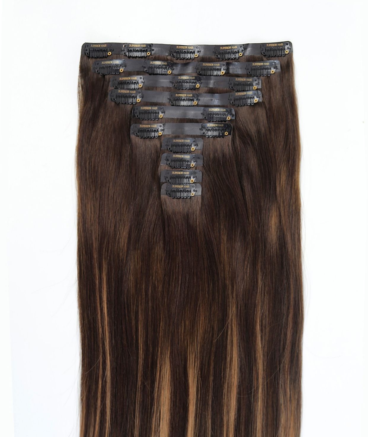 #Dark Ash Brown Balayage Seamless Clip In Hair Extensions