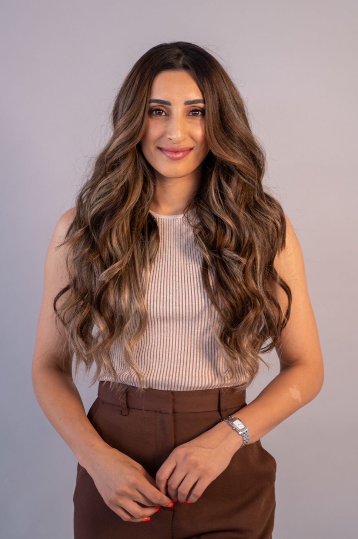 #Dark Ash Brown Balayage Genius Weft Extensions