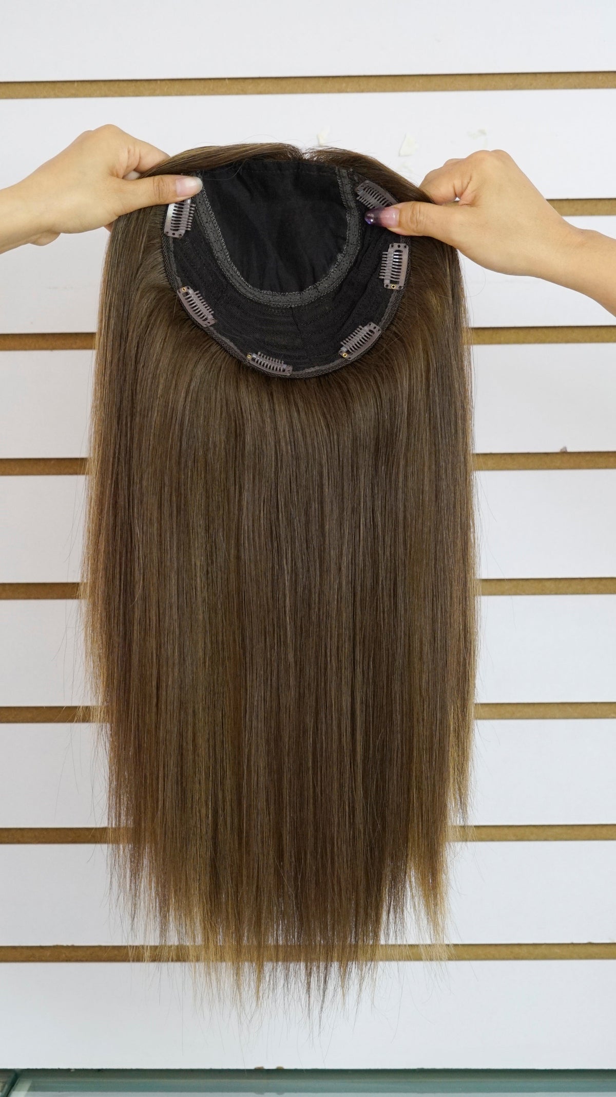 Dark Brown Balayage Woman&#39;s Injection Human Hair Topper