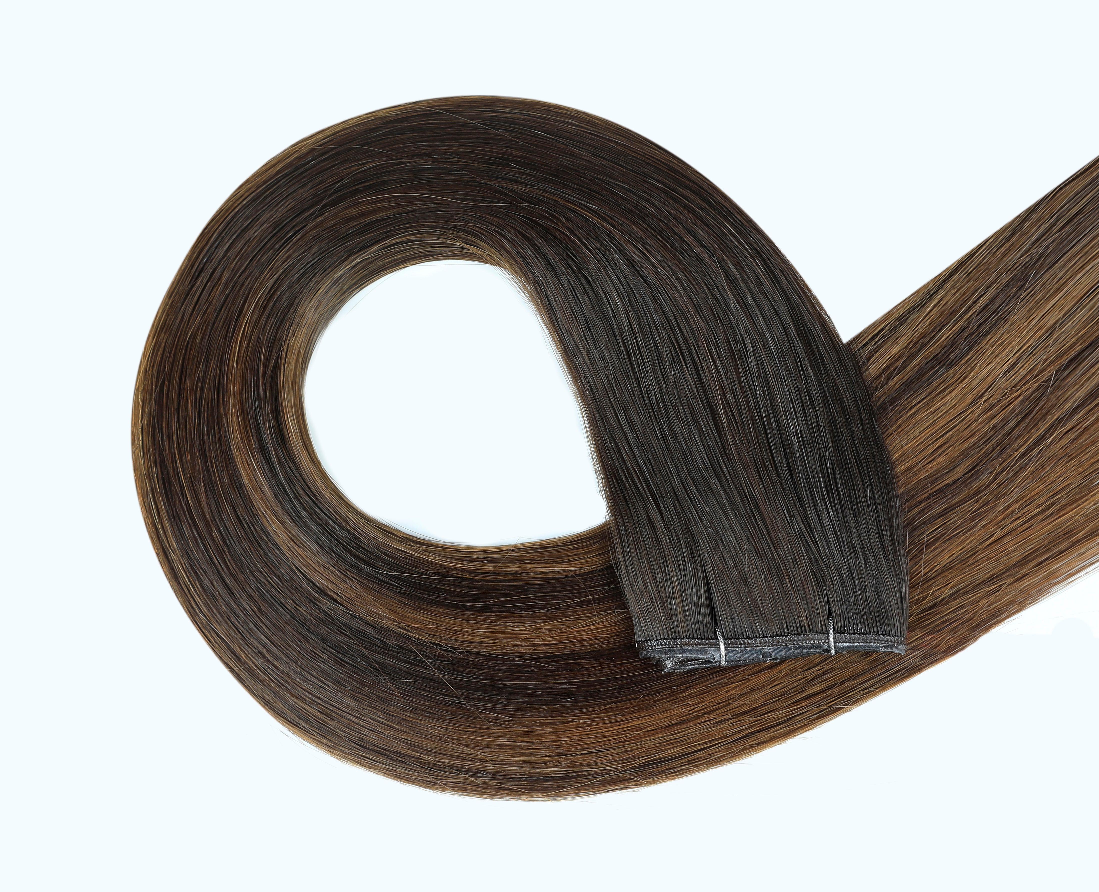 #Dark Brown Balayage Butterfly Genius Weft Extensions