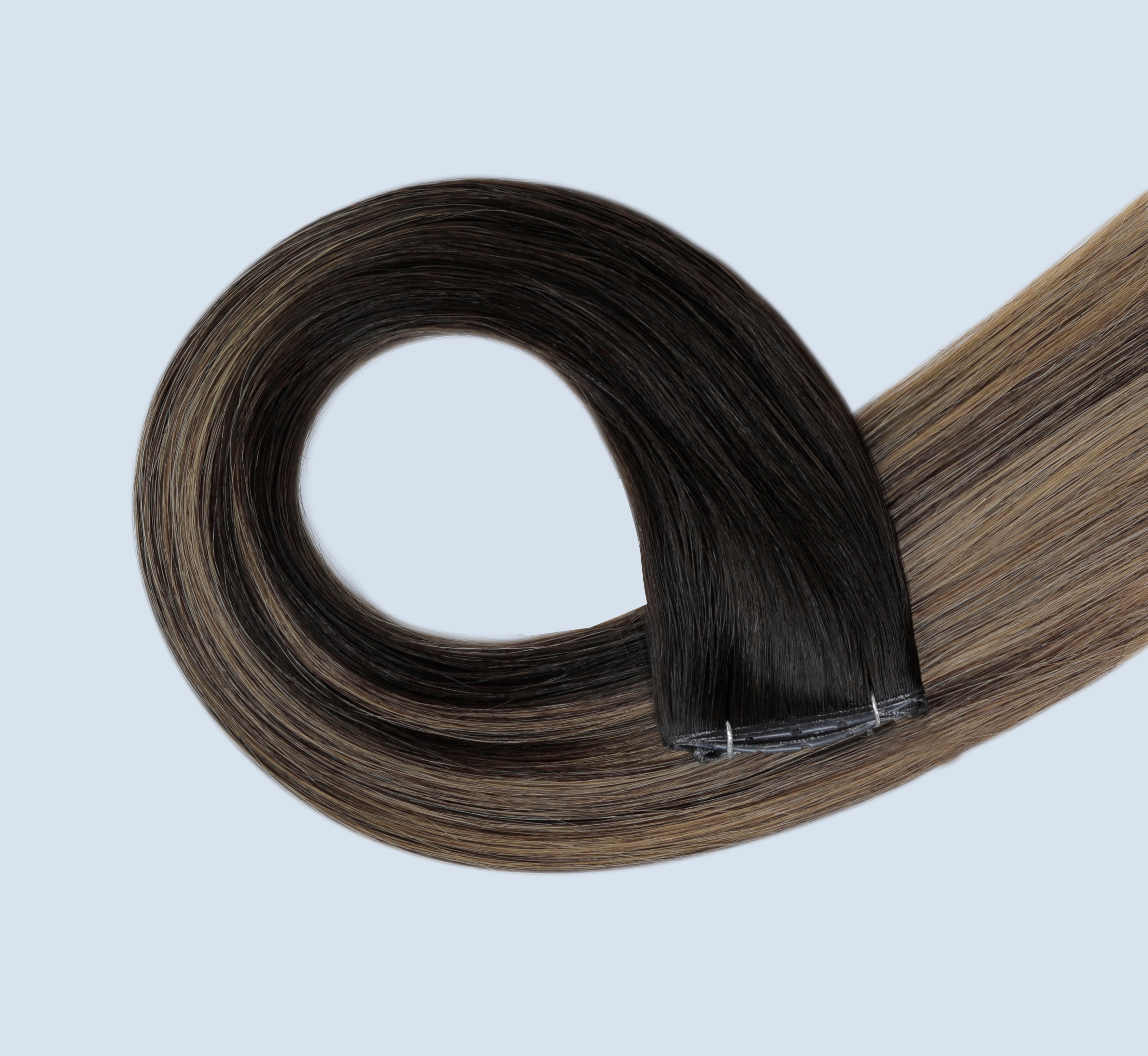 #Dark Ash Brown Balayage Butterfly Genius Weft Extensions