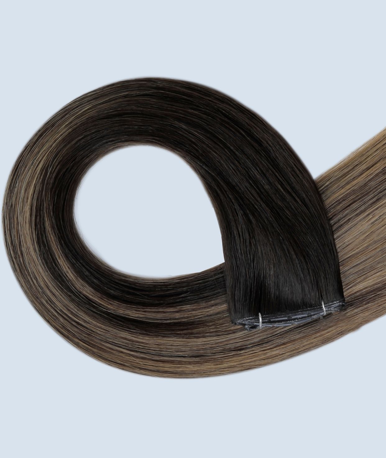 #Dark Ash Brown Balayage Butterfly Genius Weft Extensions