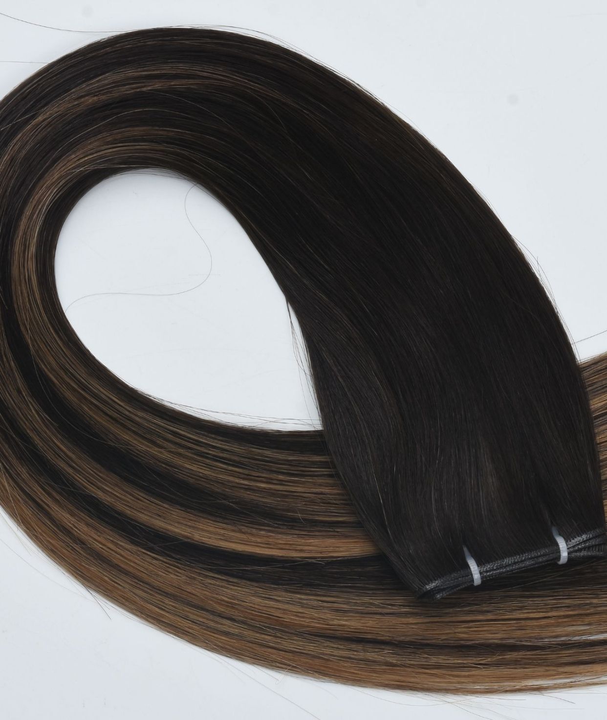 #Dark Ash Brown Balayage Genius Weft Extensions