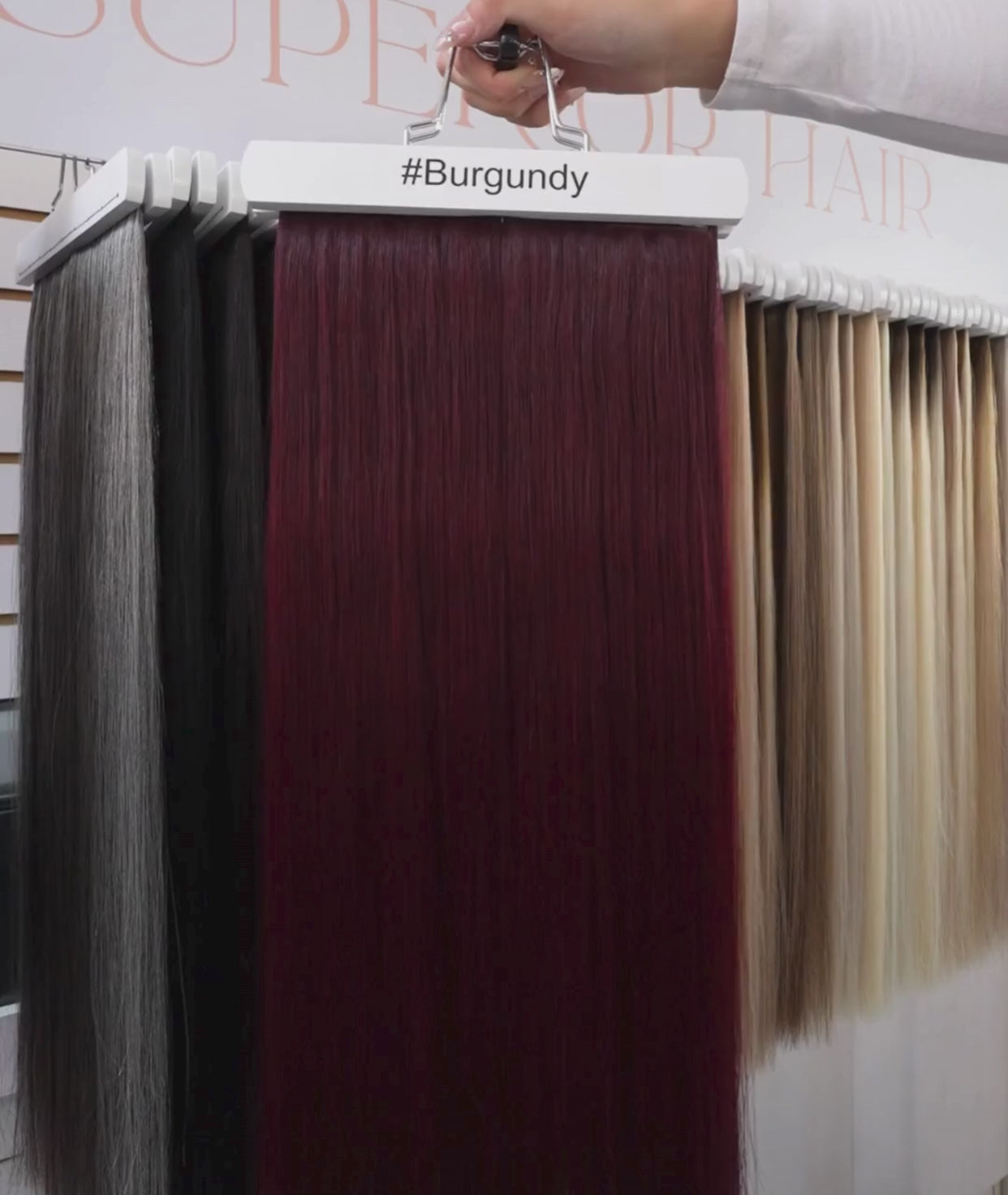 Load video: #Burgundy Invisi Tape Hair Extensions