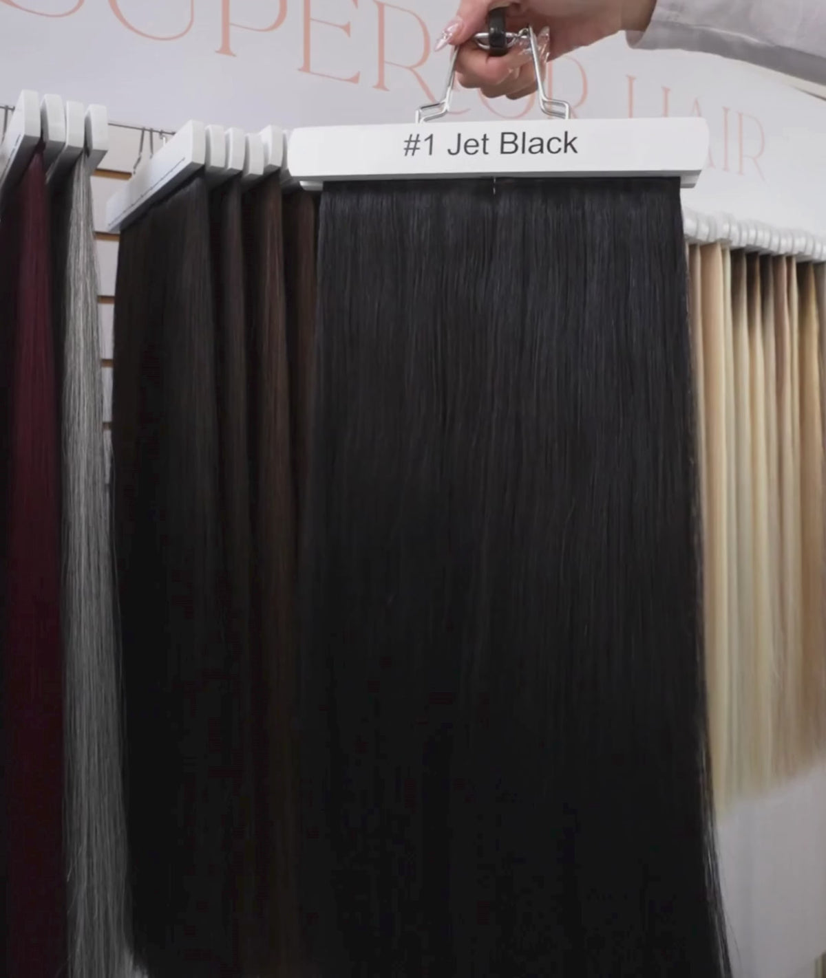 Load video: #1 Jet Black Invisi Butterfly Weft Hair Extensions